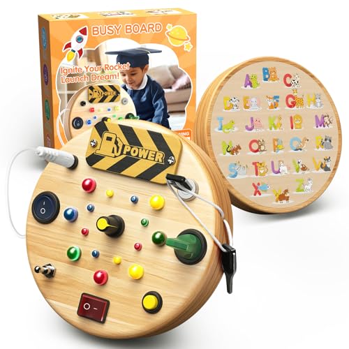 Busy Board Montessori Spielzeug ab 1 Jahr Kinder,Activity Board mit LED Lichtschalter Holzspielzeug ab 1 Jahr,Motorikspielzeug Sensorik Kinderspielzeug für Kleinkinder ab 1 2 3 4 5 6 Jahr von SOOTFRO