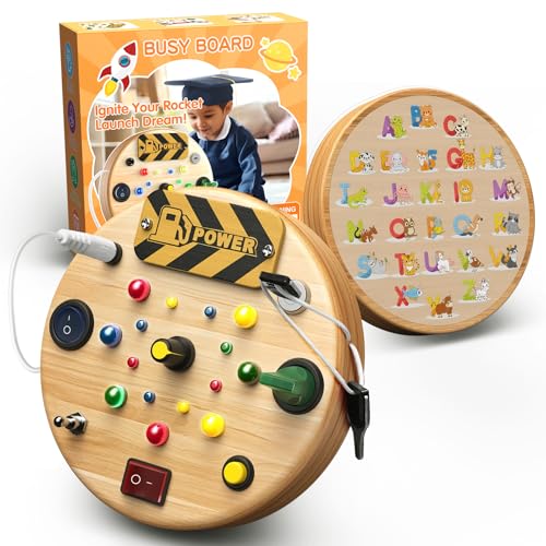 Busy Board Montessori Spielzeug ab 1 Jahr Kinder,Activity Board mit LED Lichtschalter Holzspielzeug ab 1 Jahr,Motorikspielzeug Sensorik Kinderspielzeug für Kleinkinder ab 1 2 3 4 5 6 Jahr von SOOTFRO