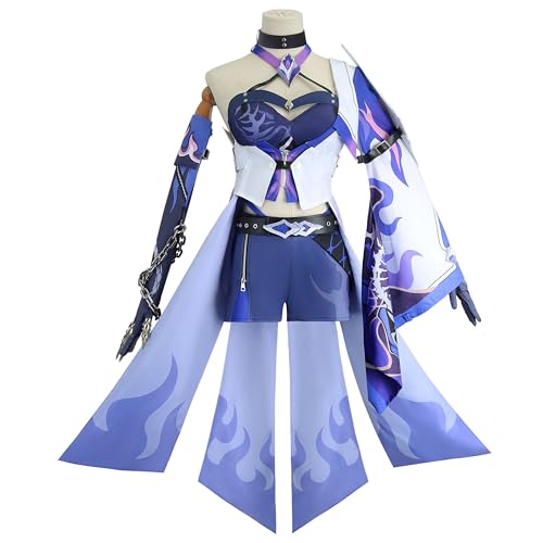 SOOYOOYOO Acheron Cosplay Kostüm Blau-Weiß Fantasy-Kampfanzug mit Umhang und Accessoires für Convention Karneval Halloween(Unisex, Größe 3XL) von SOOYOOYOO