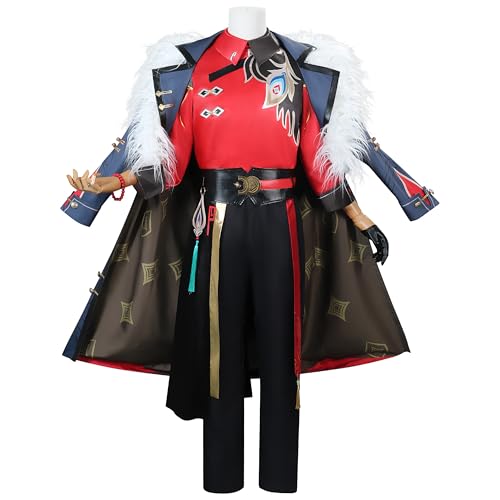 SOOYOOYOO Aventurine Cosplay Kostüm Anime-Stil Rot-Schwarz mit Weißen Federn Traditionelles Design für Convention Karneval Halloween(Unisex, Größe XS-3XL) von SOOYOOYOO