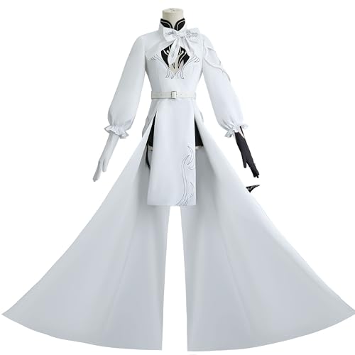 SOOYOOYOO Constance Cosplay Kostüm Elegantes Weißes Kleid mit Gürtel Langer Umhang mit Stickerei Hochgeschlossener Kragen für Unisex (Größe XS-3XL) von SOOYOOYOO