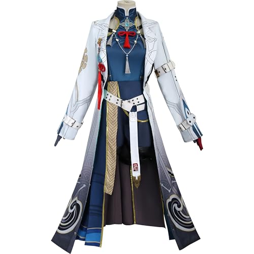 SOOYOOYOO Feixiao Cosplay Kostüm Traditioneller Kampfanzug mit Weißem Mantel Navy-Blau und Gold Details Outfit für Convention Karneval Halloween(Unisex, Größe L) von SOOYOOYOO