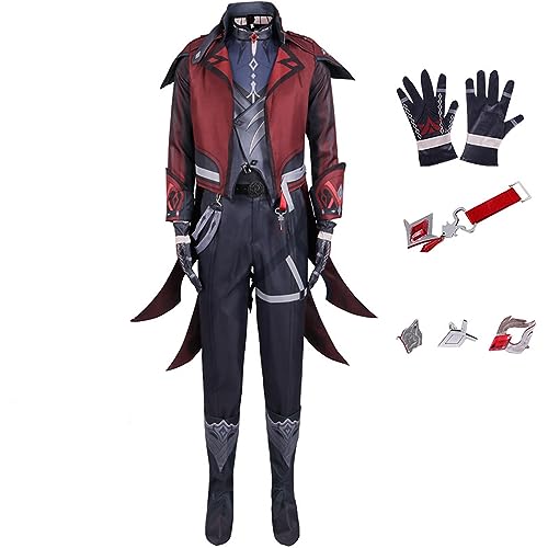 SOOYOOYOO Genshin Impact Cosplay Diluc Ragnvindr Kostüm Spiel Charaktere Outfits Halloween Anzug Full Set für Unisex von SOOYOOYOO