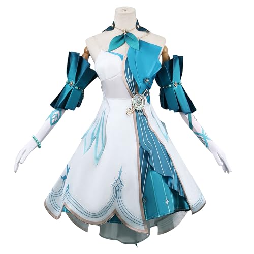 SOOYOOYOO Robin Cosplay Kostüm Elegantes Kleid in Weiß und Türkis Fantasy Rollenspiel Outfit mit Ärmeln und Accessoires(Frauen, Größe XL) von SOOYOOYOO