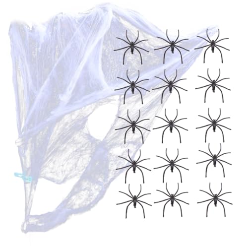 SOPOTUTU Halloween Deko Spinnennetz mit Täuschend Echten Spinnen Dehnbares Wiederverwendbares Spinnennetz für Halloween Party Dekoration Zuhause Einfach zu Befestigen SOPOTUTU Halloween Deko Spinnennetz mit Täuschend Echten Spinnen Dehnbares Wiederverwendbares Spinnennetz für Halloween Party Dekoration Zuhause Einfach zu Befestigen von SOPOTUTU