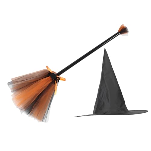 SOPOTUTU Hexenhut und Hexenbesen Halloween Kostüm Requisiten Leichter Zauberbesen mit Bequemem Griff Einheitsgröße für Party Karneval Karneval als Foto-requisite und SOPOTUTU Hexenhut und Hexenbesen Halloween Kostüm Requisiten Leichter Zauberbesen mit Bequemem Griff Einheitsgröße für Party Karneval Karneval als Foto-requisite und von SOPOTUTU