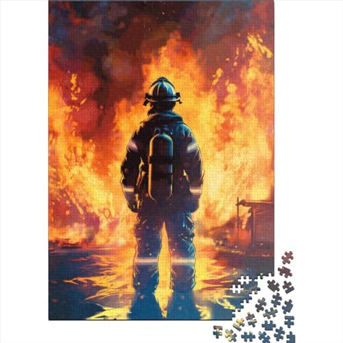 1000-teiliges Feuerwehrmann-Flammen-Puzzle für Erwachsene, Holzpuzzle für die ganze Familie, Stressabbau-Puzzle für Erwachsene ab 18 Jahren, 1000 Teile (75 x 50 cm) von SOQWBYG