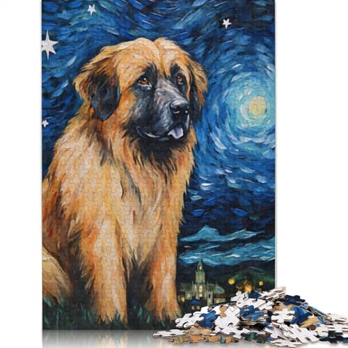 1000-teiliges Leonberger-Sternennacht-Puzzle für Erwachsene, Holzpuzzle, Familienpuzzlespiel, Stressabbau-Puzzle für Erwachsene ab 18 Jahren, 1000 Teile (75 x 50 cm) von SOQWBYG