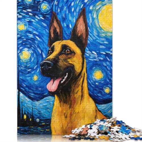 1000-teiliges Puzzle „Belgischer Malinois in der Nacht“ für Erwachsene, Holzpuzzle für die ganze Familie, Stressabbau-Puzzle für Erwachsene ab 18 Jahren, 1000 Teile (75 x 50 cm) von SOQWBYG