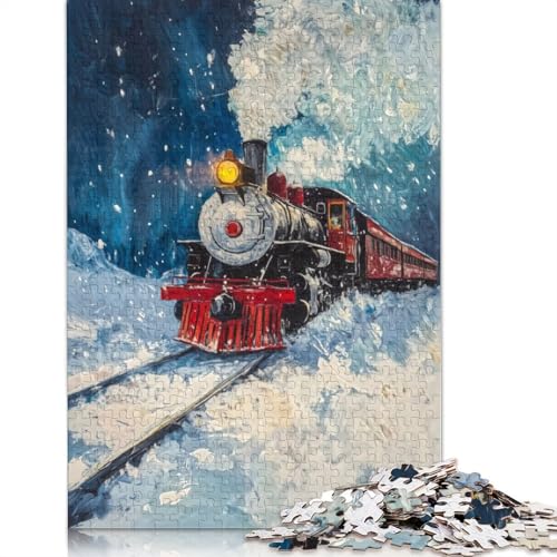 1000-teiliges Puzzle für Erwachsene, „Winterzug-Malerei“, Holzpuzzle, Denksportaufgabe, Puzzle, Spielzeug, Spiel, 1000 Teile (75 x 50 cm) von SOQWBYG