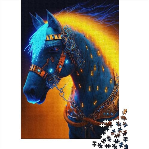 1000-teiliges Puzzle für Erwachsene, Feuerpferde, Puzzle, Familienspiel, Holzpuzzle, 1000 Teile (75 x 50 cm) von SOQWBYG