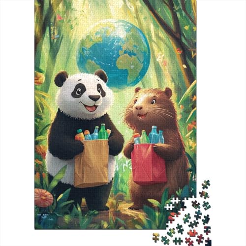 1000-teiliges Puzzle für Erwachsene, süßer Panda, Puzzle, Familienspiel, Holzpuzzle, 1000 Teile (75 x 50 cm) von SOQWBYG