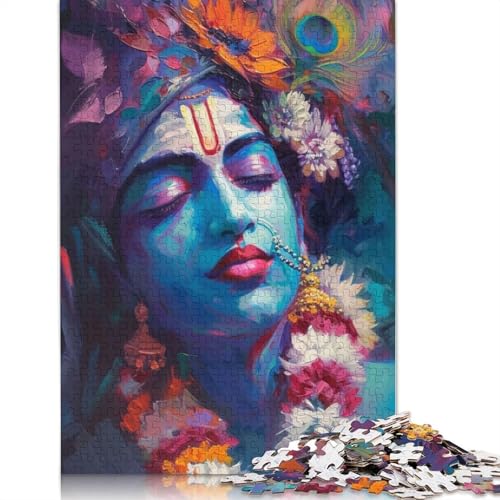 1000-teiliges Puzzle für Erwachsene „Göttliches Krishna“-Puzzle, DIY-Holzpuzzle, Spielzeug, Heimdekoration, 1000 Stück (75 x 50 cm) von SOQWBYG