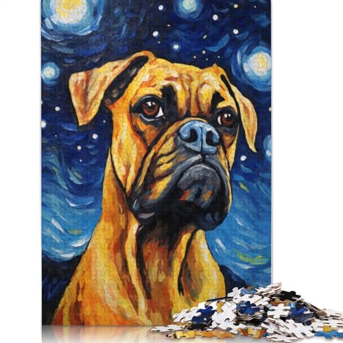 1500-teiliges Puzzle, Boxerhund, Sternennacht-Puzzle für Holzpuzzle, Lernspiele für Erwachsene und 1500 Teile (85 x 57 cm) von SOQWBYG