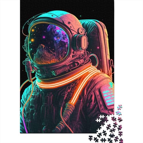 520-teiliges Holzpuzzle für Erwachsene, Neon-Astronauten-Puzzle, Familienspiel, Puzzle, Geschenke für Freunde, 520 Teile (52 x 38 cm) von SOQWBYG