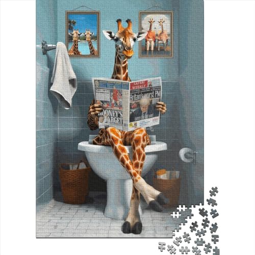 520-teiliges Holzpuzzle für Erwachsene, lustige Giraffe, die die Toilette benutzt, Puzzle, Familienspiel, Puzzle, Geschenke für Freunde, 520 Teile (52 x 38 cm) von SOQWBYG