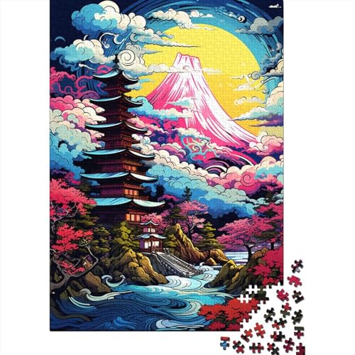 520-teiliges Puzzle, farbenfrohe Kunst, Japan, Mount Fuji, Puzzle für Holzpuzzle, Lernspiele für Erwachsene und 520 Teile (52 x 38 cm) von SOQWBYG