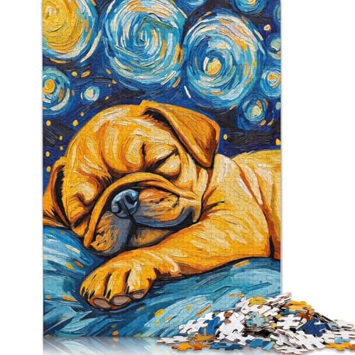 520-teiliges Puzzle „Schlafender Puggle – Sternennacht“, Holzpuzzle für Erwachsene, Familienpuzzlespiel, Stressabbau-Puzzle für Erwachsene ab 18 Jahren, 520 Teile (52 x 38 cm) von SOQWBYG