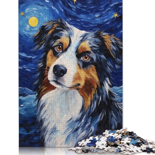 520-teiliges Puzzle für Erwachsene, Australian Shepherd Night Puzzles, DIY Holzpuzzle Spielzeug, Heimdekoration, 520 Stück (52 x 38 cm) von SOQWBYG