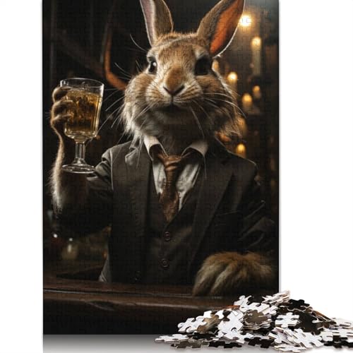 520-teiliges Puzzle für Erwachsene, Kaninchen trinkt Whisky, Puzzle zum Selbermachen, Holzpuzzle, Spielzeug, Heimdekoration, 520 Teile (52 x 38 cm) von SOQWBYG