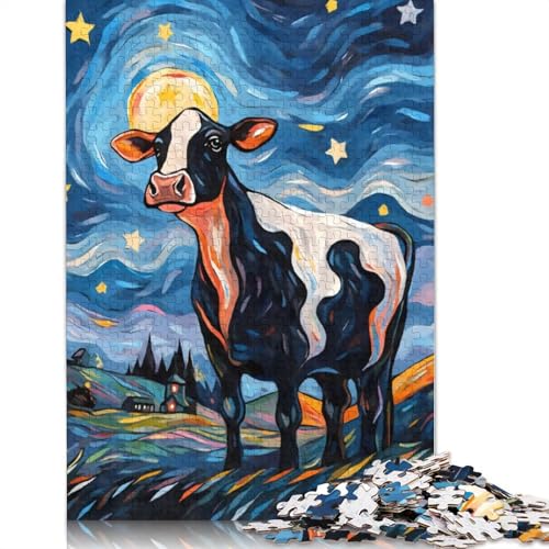 520-teiliges Puzzle für Erwachsene, Kuh-Sternennacht-Puzzle, rechteckiges Holzpuzzle, kreatives Geschenk für Freunde und Familie, 520 Teile (52 x 38 cm) von SOQWBYG