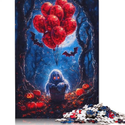 520-teiliges Puzzle für Erwachsene, gespenstisches Halloween-Luftballons-Puzzle, rechteckiges Holzpuzzle, kreatives Geschenk für Freunde und Familie, 520 Teile (52 x 38 cm) von SOQWBYG