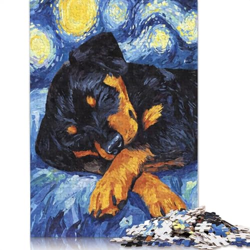 520-teiliges Puzzle für Erwachsene, schlafender Rottweiler-Welpe, Sternennacht, Puzzle, Familienspiel, Holzpuzzle, 520 Teile (52 x 38 cm) von SOQWBYG