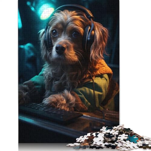 520-teiliges Puzzle für Erwachsene, süßer Gamer-Hund, Holzpuzzle, Denksportaufgabe, Puzzle, Spielzeug, Spiel, 520 Teile (52 x 38 cm) von SOQWBYG