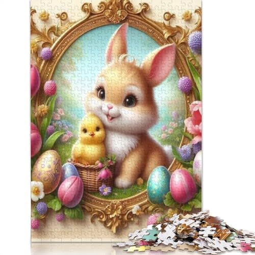 520-teiliges Puzzle für Erwachsene, süßes Osterhäschen-Puzzle für Erwachsene, rechteckiges Holzpuzzle, kreatives Puzzle, 520 Teile (52 x 38 cm) von SOQWBYG