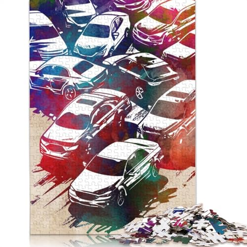 520-teiliges Puzzle mit Autos und Aquarellkunst, für Erwachsene, Holzpuzzle für die ganze Familie, Stressabbau-Puzzle für Erwachsene ab 18 Jahren, 520 Teile (52 x 38 cm) von SOQWBYG