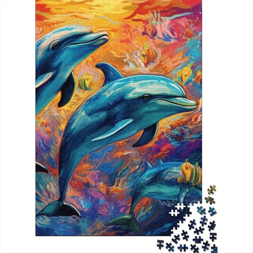 Art Dolphin Puzzle Denksportaufgabe Papier Rechteckiges Puzzle für Erwachsene Teenager 38x26cm/1000 Teile von SOQWBYG