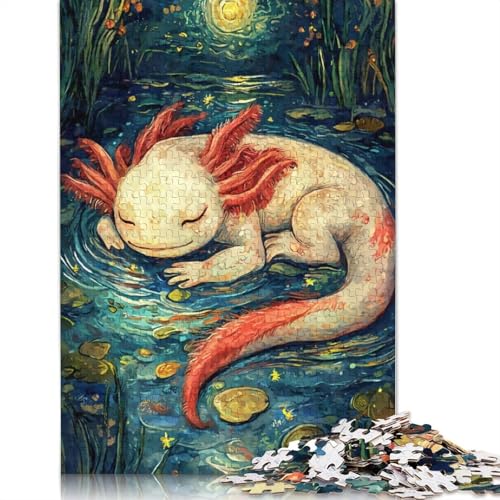 Axolotl Schlafende Sternennacht Puzzle 1500 Teile Holzpuzzle Erwachsene Puzzlespiele Lernspielzeug 1500 Teile (85x57cm) von SOQWBYG