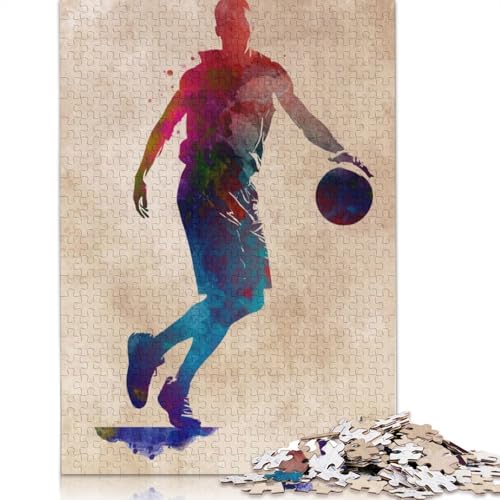 Basketballspieler-Aquarell, 1000-teiliges Puzzle für Erwachsene, schwieriges Puzzle für Erwachsene, anspruchsvolles Puzzle, Geschenk für Freunde und Familie, 1000 Teile (75 x 50 cm) von SOQWBYG