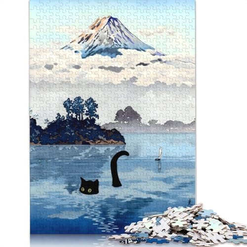 Black Cat Lake Kawaguchi 1000 Puzzleteile für Erwachsene, Puzzle-Sets für die ganze Familie, Lernspiel, Puzzle 1000 Teile (75 x 50 cm) von SOQWBYG