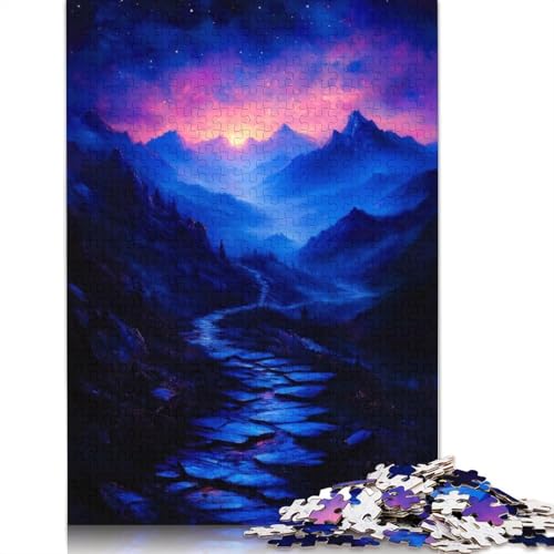 Blue Misty Mountains Puzzle für Erwachsene, 520-teiliges Puzzle für Erwachsene, Puzzle aus Holz, kreativ für Erwachsene, anspruchsvolles Spiel, 520 Teile (52 x 38 cm) von SOQWBYG