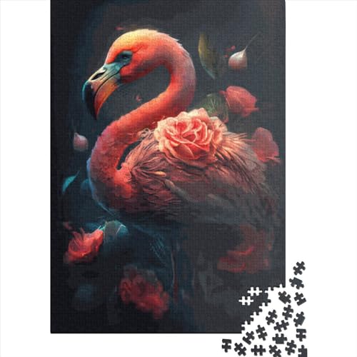 Blumen-Flamingo-Puzzle, Familienspaß, 100 Prozent recycelte Pappe, Puzzle für Frauen und Männer, einzigartiges Geschenk, 70 x 50 cm/1000 Teile von SOQWBYG