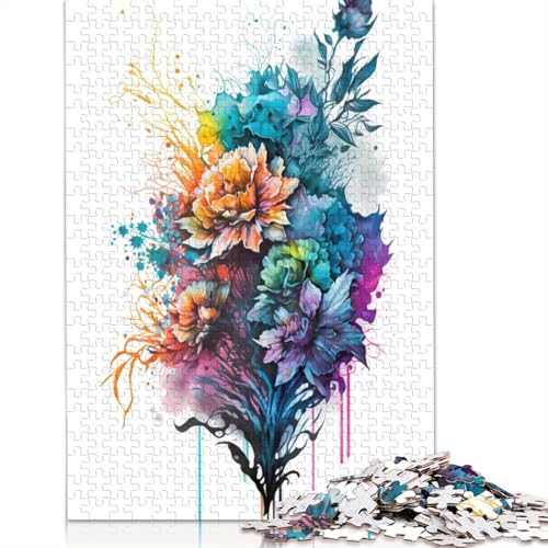 Blumenstrauß Aquarellkunst Puzzle 1000 Teile Puzzle für Erwachsene Lernspiele Spielzeug DIY Holz Kreatives Puzzle Geschenke 1000 Teile (75x50cm) von SOQWBYG