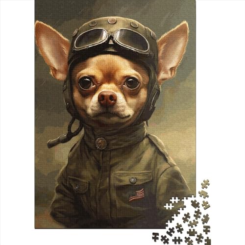 Chihuahua-Soldat-Puzzle, freundliche Materialien, 100 Prozent recycelte Pappe, Puzzle für Erwachsene und Kinder, Ostergeschenke, 70 x 50 cm, 1000 Teile von SOQWBYG