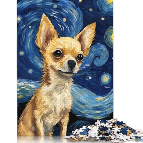 Chihuahua-Sternennacht-Puzzle für Erwachsene, 520-teiliges Puzzle für Erwachsene, Puzzle aus Holz, kreativ für Erwachsene, anspruchsvolles Spiel, 520 Teile (52 x 38 cm) von SOQWBYG