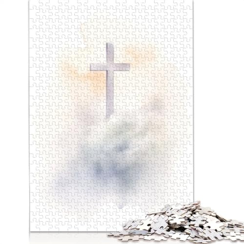 Christliches Kreuz in den Wolken Puzzle 520 Teile Puzzle für Erwachsene Lernspiele Spielzeug DIY Kreatives Holzpuzzle Geschenke 520 Teile (52x38cm) von SOQWBYG