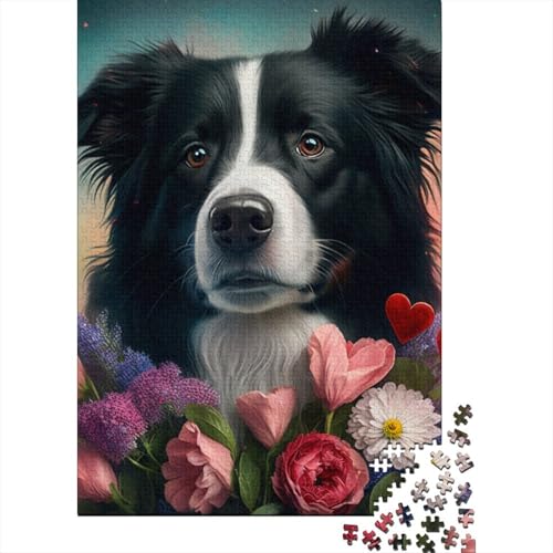 Collie Valentines Puzzle 1000 Teile Puzzle für Erwachsene Lernspiele Spielzeug DIY Kreatives Holzpuzzle Geschenke 1000 Teile (75x50cm) von SOQWBYG