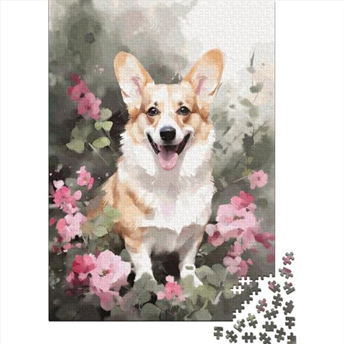 Corgi-Hundeblumen-Puzzle-Spielzeug, Lernspiel, rechteckiges Papierpuzzle für Jungen oder Mädchen, Ostergeschenke, 38 x 26 cm/1000 Teile von SOQWBYG