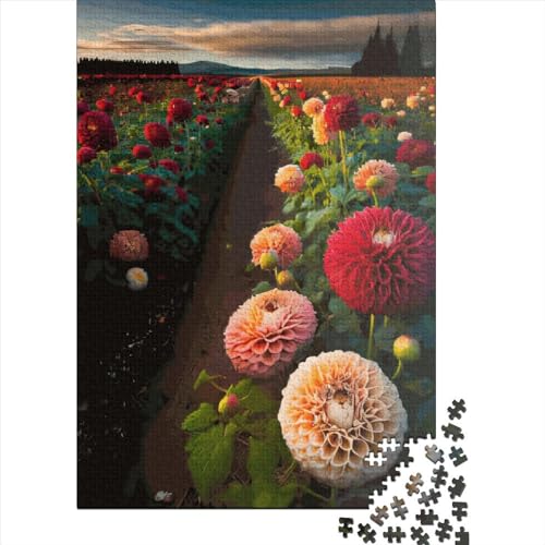 Dahlienfeld-Puzzle, 1500 Teile, Holzpuzzle für Erwachsene und Wanddekoration zu Hause, 1500 Teile (85 x 57 cm) von SOQWBYG