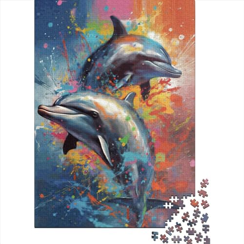 Delphin-Malpuzzle, einzigartiges rechteckiges Papierpuzzle für die Heimdekoration, Geschenke zum Kindertag für Erwachsene, 70 x 50 cm/1000 Teile von SOQWBYG