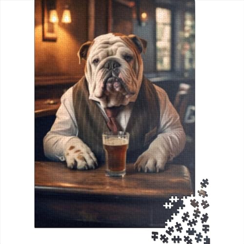 Englische Bulldogge Puzzle Relax Challenge Spielzeug Papier Rechteckiges Puzzle für Erwachsene Kinder Vatertagsgeschenke 70x50cm/1000 Teile von SOQWBYG