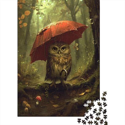 Eule hält Regenschirm, 1000 Puzzleteile für Erwachsene, Puzzle-Sets für Familien, Lernspiel, Puzzle 1000 Teile (75 x 50 cm) von SOQWBYG