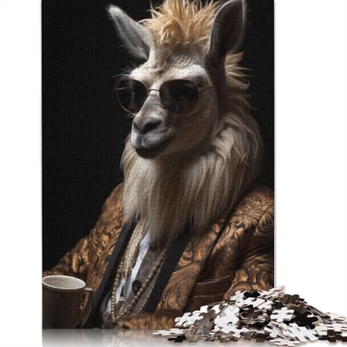 Funky Llama in Suit Puzzles 1500 Teile Puzzle für Erwachsene Unmögliches Puzzle Holzspielzeug Puzzle Herausforderndes Spiel 1500 Teile (85x57cm) von SOQWBYG