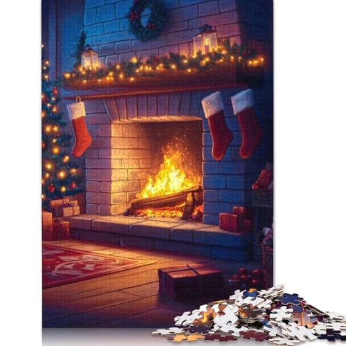 Gemütliches Weihnachtskamin-Puzzle, 1500 Teile, Puzzle für Erwachsene, Lernspiele, Spielzeug, DIY, kreatives Holzpuzzle, Geschenke, 1500 Teile (85 x 57 cm) von SOQWBYG