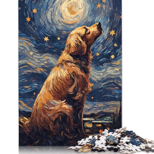 Golden Retriever-Nacht, Holzpuzzle für Erwachsene, 1000 Teile, Puzzle für Puzzle für 18+ und Erwachsene, 1000 Teile (75 x 50 cm) von SOQWBYG