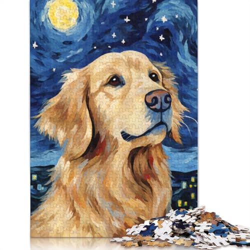 Golden Retriever-Nacht, Holzpuzzle für Erwachsene, 1500 Teile, Puzzle für Puzzle für 18+ und Erwachsene, 1500 Teile (85 x 57 cm) von SOQWBYG